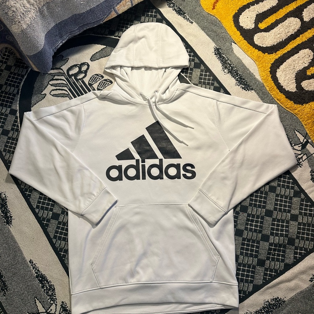 Adidas Men's White Hoodie Sweater